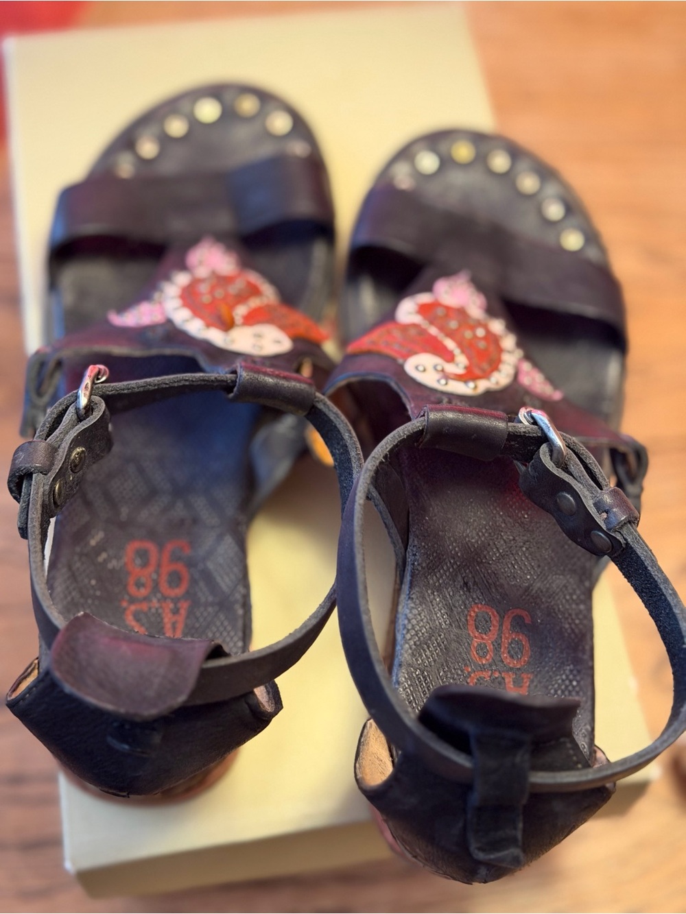 A.S.98 Black Sandals with Studded Design